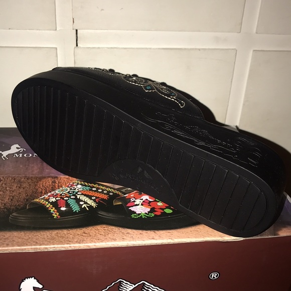 Montana West- studded cross black/turquoise platform wedge slip-on mule-NWT - Picture 7 of 11